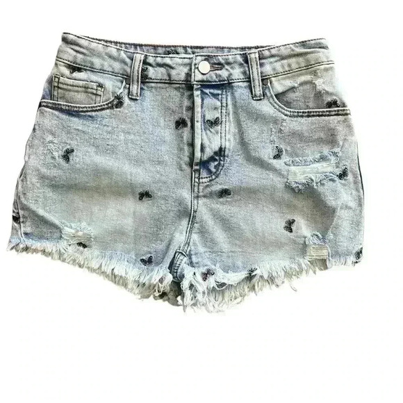 Tinseltown Jean Shorts Women's Size 7 Butterfly Distressed Denim - Picture 1 of 6